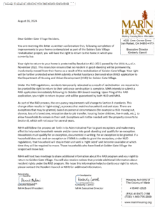 August 26, 2024 - Right to Return Letter